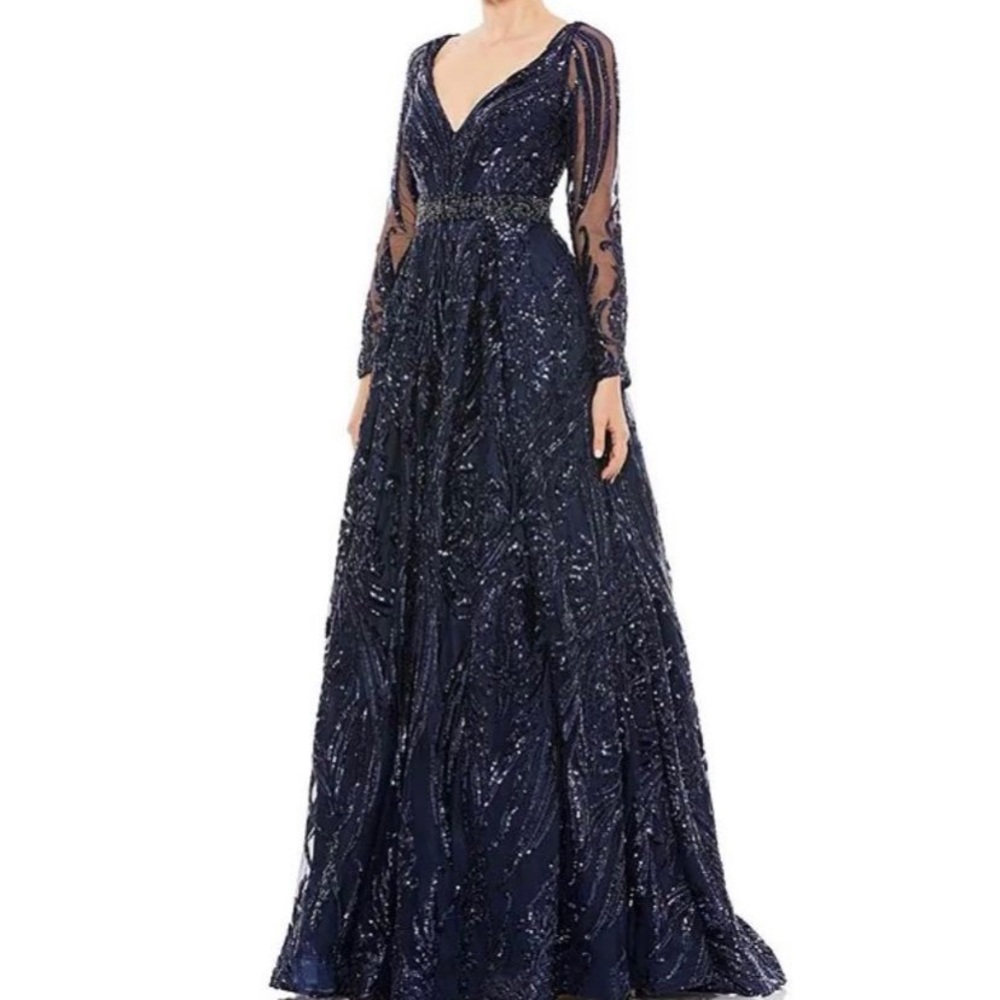 Formal Navy Blue Formal Dress with Sleeves